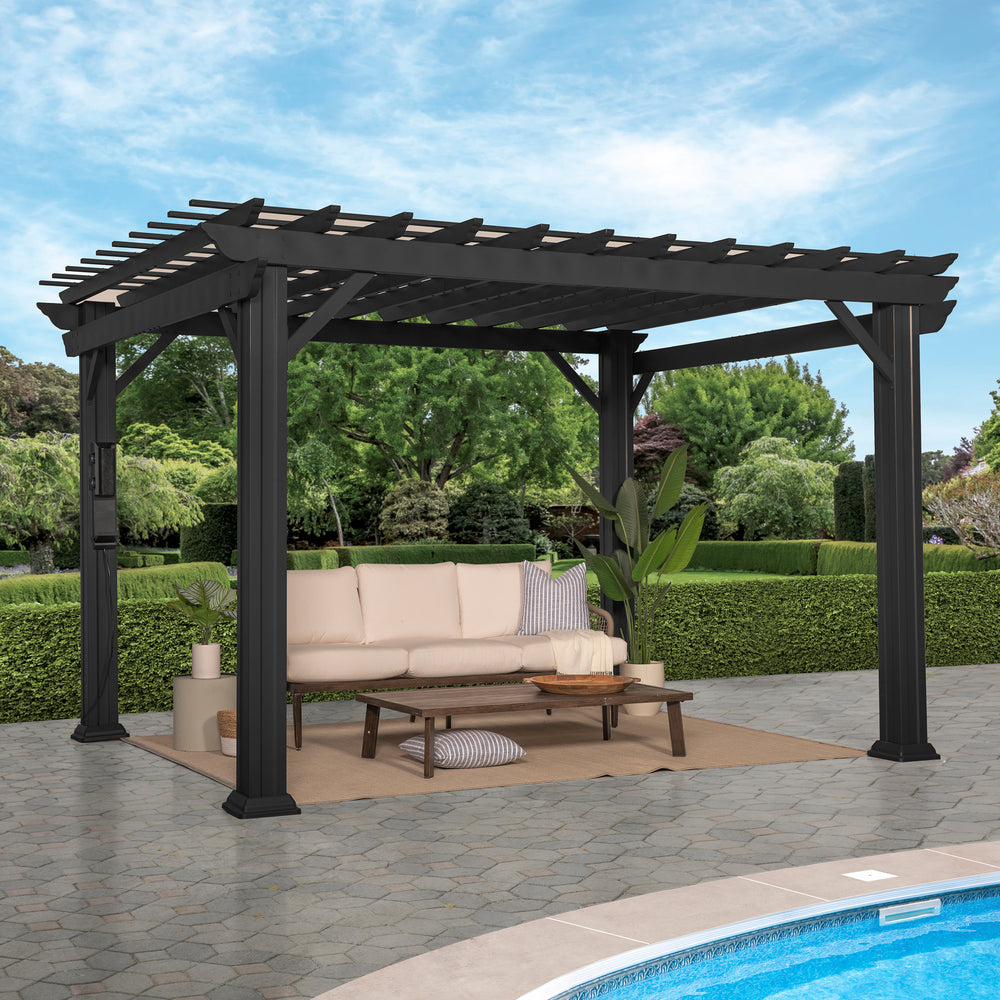 12X10 Stratford Traditional Steel Pergola with Sail Shade Soft Canopy by Backyard Discovery