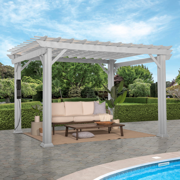 12X10 Hawthorne Traditional Steel Pergola with Sail Shade Soft Canopy by Backyard Discovery