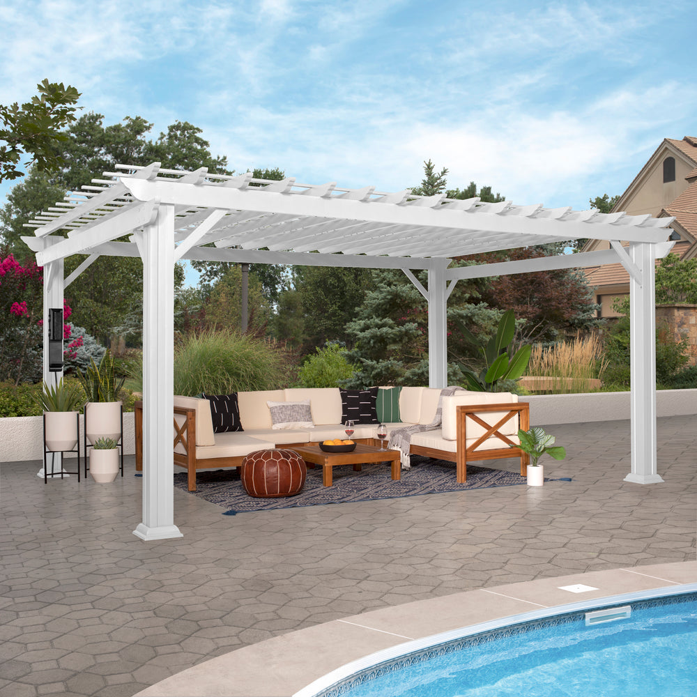 16X12 Hawthorne Traditional Steel Pergola with Sail Shade Soft Canopy by Backyard Discovery