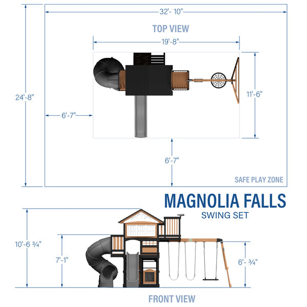 Magnolia Falls Swing Set w/Spiral Slide