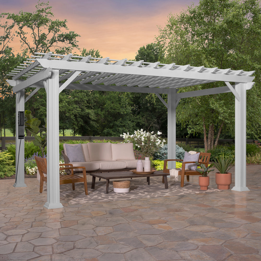 14X10 Hawthorne Traditional Steel Pergola with Sail Shade Soft Canopy by Backyard Discovery