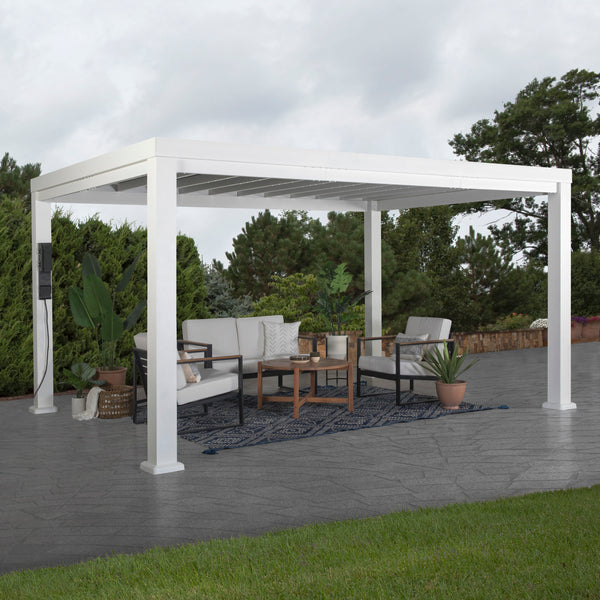14X10 Windham Modern Steek Pergola with Sail Shade Soft Canopy by Backyard Discovery