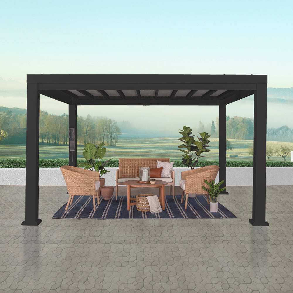 12X10 Trenton Modern Steel Pergola with Sail Shade Soft Canopy by Backyard Discovery