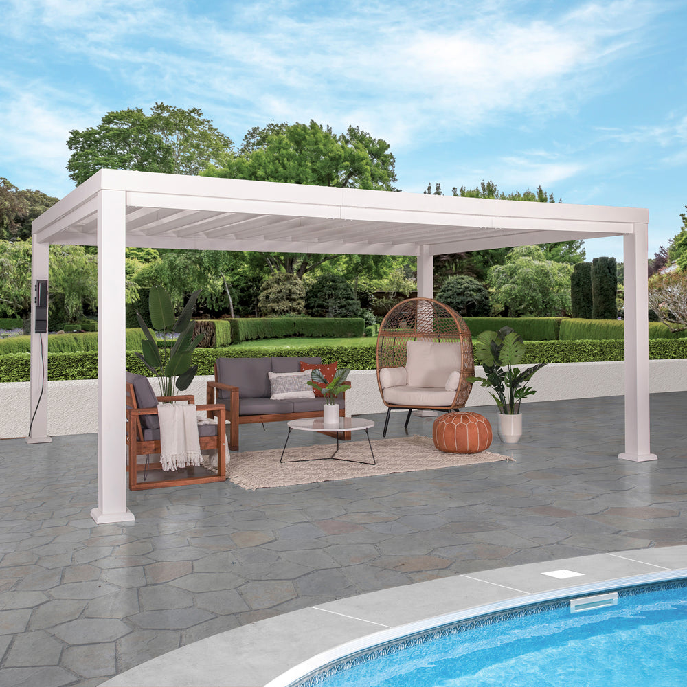 16X12 Windham Modern Steel Pergola with Sail Shade Soft Canopy by Backyard Discovery