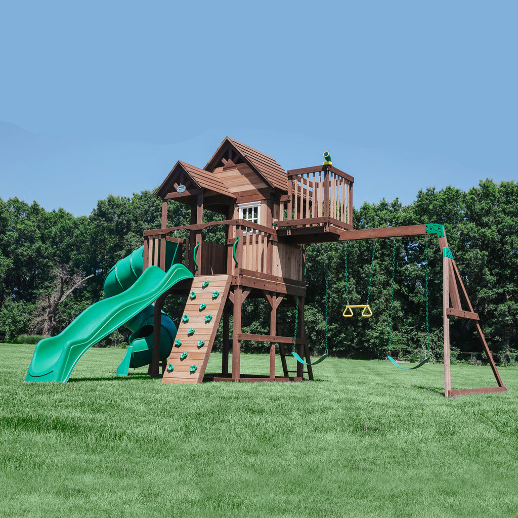 Skyfort III Swing Set with Spiral Tube Slide – The Backyard Guys