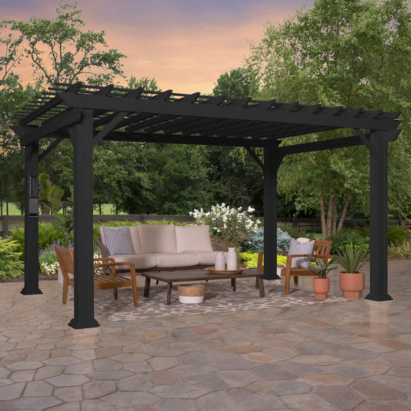 14X12 Stratford Traditional Steel Pergola with Sail Shade Soft Canopy by Backyard Discovery