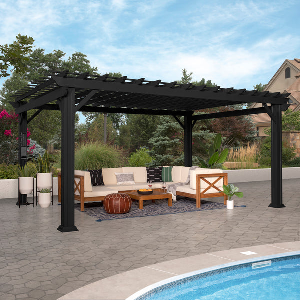 16X12 Stratford Traditional Steel Pergola with Sail Shade Soft Canopy by Backyard Discovery