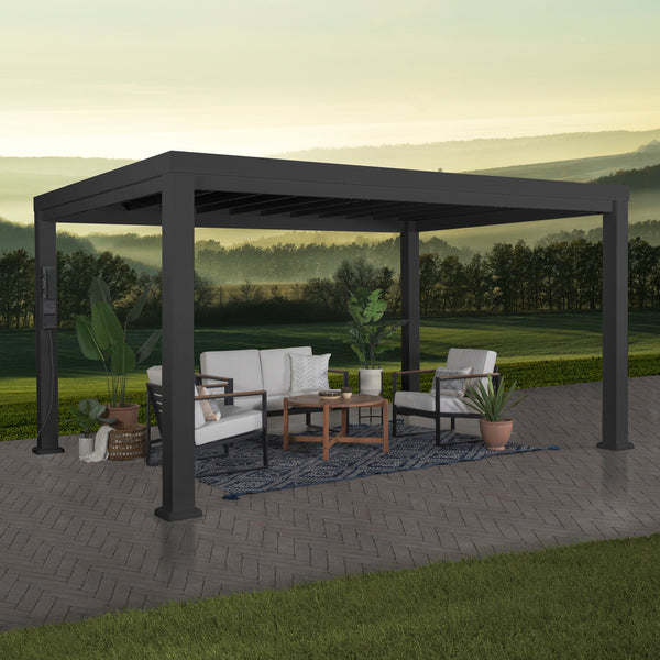 14X12 Trenton Modern Steel Pergola with Sail Shade Soft Canopy by Backyard Discovery