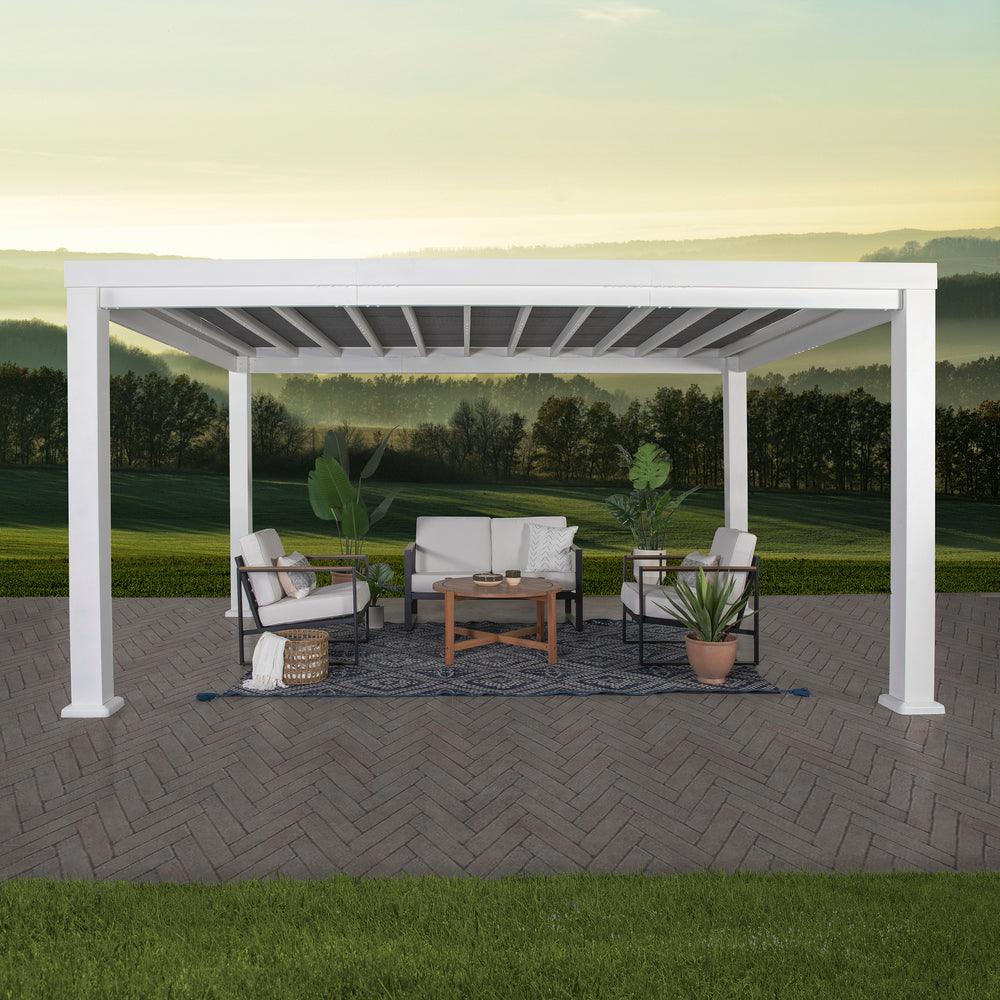 14X12 Windham Modern Steel Pergola with Sail Shade Soft Canopy by Backyard Discovery