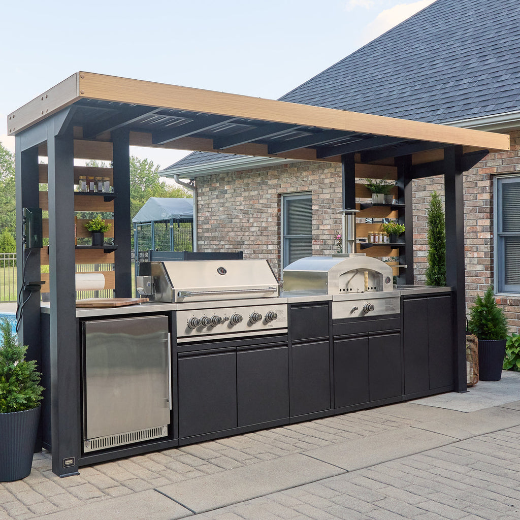 Fusion Flame 2 Outdoor Kitchen with Grill, Pizza Oven, and Refrigerator by Backyard Discovery